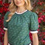 Riley Stripe Band Detailed Bow Printed Blouse