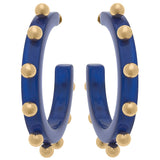 Kelley Studded Metal and Resin Hoop Earrings: Fuchsia