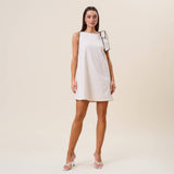 Tie shoulder sleeveless mini shift dress: Navy