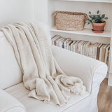 Knit Throw Blanket With Tassels: Cream