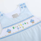 Blue Birthday Boy Smocked Shortalls