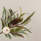 16" White Pumpkin & Foliage Pick