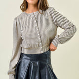 Striped Knit Button Front Blouse
