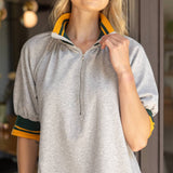 Alicia Quarter Zip Striped Elastic Band Blouse