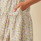 Girls Ditsy Floral Square Neck Tiered Mini Dress | Lavender