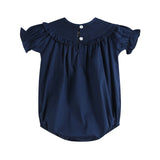 Blue Nativity Smocked Ruffle Romper
