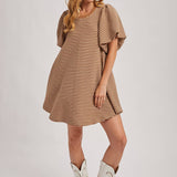 Puff Sleeve Billowy Silhouette Striped Dress