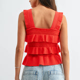 Red Ruffled Knit Sleeveless Top
