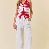 Stripe Knit Button Front Tank