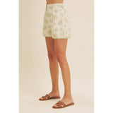 Floral Print Cotton Linen Shorts with Contrast Hem