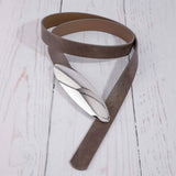 Vegan Leather Oval Long Plate Buckle Belt