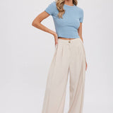 Pintuck Wide Leg Pants | Beige
