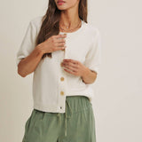 Weekend Coffee Cotton Knit Cardigan in Minimal Silhouette: Ivory