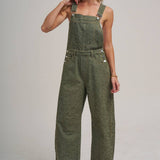 Vintage Leopard Overall Jumpsuit with Barrel Leg | Vintage Olive