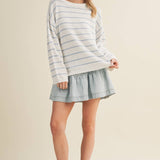 Textural Stripe Knit Dropped-Shoulder Pullover