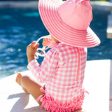 Bubblegum Pink Gingham Long Sleeve One Piece Rash Guard Swimsuit