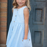 Blue & White Gingham Pocket Ruffle Summer Dress