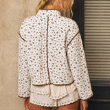 Josee Floral Print Snap Button Quilted Jacket