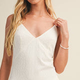 Textured V-Neck Flounced Mini Dress