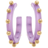 Kelley Studded Metal and Resin Hoop Earrings: Fuchsia