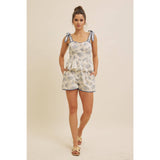 Floral Print Cotton Linen Shorts with Contrast Hem