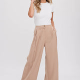 Pintuck Wide Leg Pants | Beige