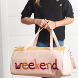Kids Pink & Tan Fuzzy Letter Weekender Travel Bag: One Size