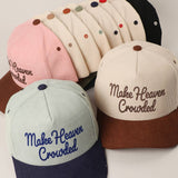 MAKE HEAVEN CROWDED Heat Press Corduroy Trucker Hat: Brown & Pink