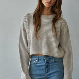 Knit Sweater Acrylic Ribbed Crew Neck Pullover