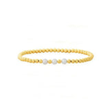 18K Gold Plated Copper Pearl and Gold Beaded Ball Bracelet: Three Small Pearls