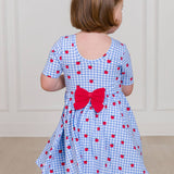 Girls Apple Orchard Gingham Short Sleeve Knit Twirl Dress