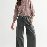 Washed Brown Cable Knit Cardigan