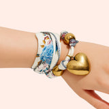 Heart and Dual Beads Pendant Scarf Gold Necklace