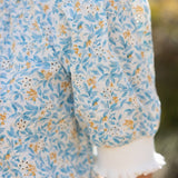 Floral Print Embroidery with Puff Sleeve Top