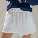 Linen Blend Elastic Waist Drawstring Shorts