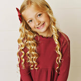 Kids Burgundy Wine Long Sleeve Lettuce Trim Ribbed Shirt