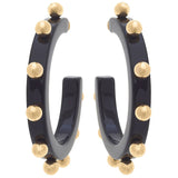 Kelley Studded Metal and Resin Hoop Earrings: Fuchsia