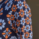 Short Puff Sleeve Floral Abstract Knit Top