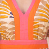 Summer Palm Print Contrast Color Block Midi Dress