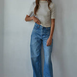 Knit Mock Neck Short Sleeve Top | Cream Black