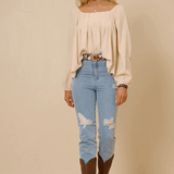 Square Neck Box Pleat Detail Top