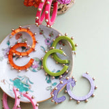 Kelley Studded Metal and Resin Hoop Earrings: Fuchsia