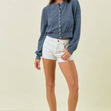 Striped Knit Button Front Blouse