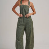 Vintage Leopard Overall Jumpsuit with Barrel Leg | Vintage Olive