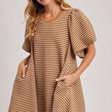 Puff Sleeve Billowy Silhouette Striped Dress