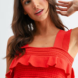 Red Ruffled Knit Sleeveless Top