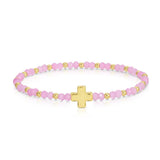 Assorted 4mm Crystal Stretch Bracelets with Single Cross
