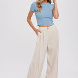 Pintuck Wide Leg Pants | Beige