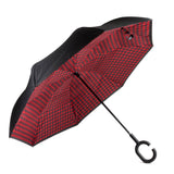 Inverted Gingham Checkered Umbrella: Red