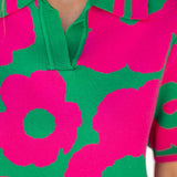 V-Collared Ribbed Floral Knit Top